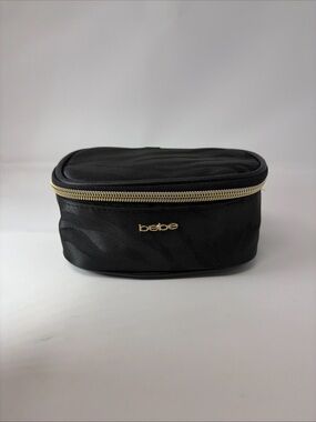 bebe Black Quilted Travel Pouch Makeup Jewelry Bag with Gold Zipper